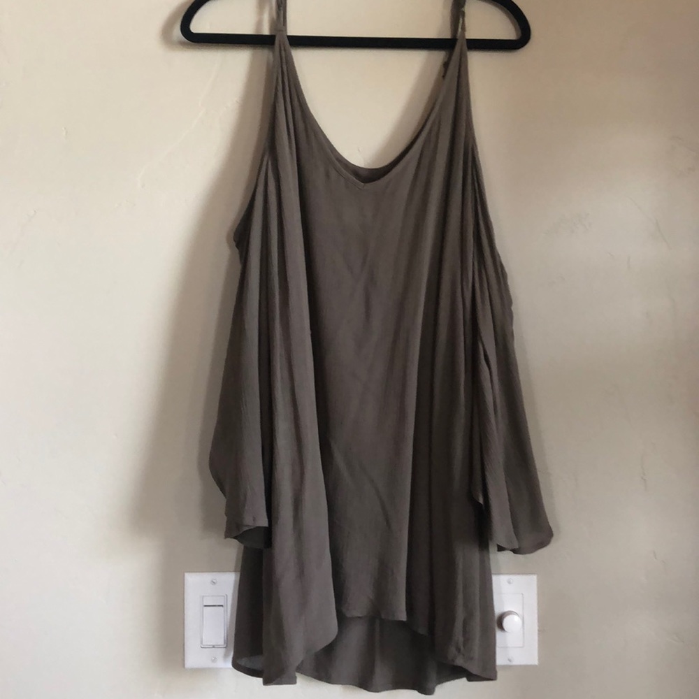 Olive green open shoulder dress